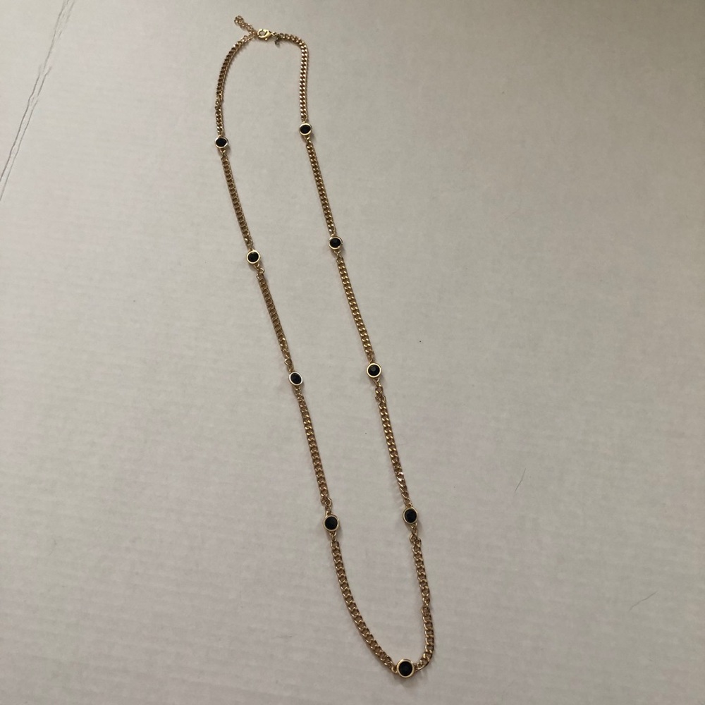 Gold Color Necklace with Black Round Beads